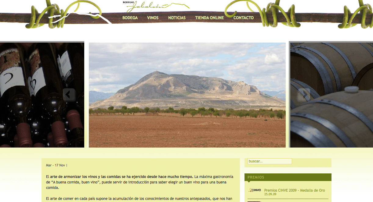 Web Bodegas Jabalcon sobre venta de Vinos de Granada en internet