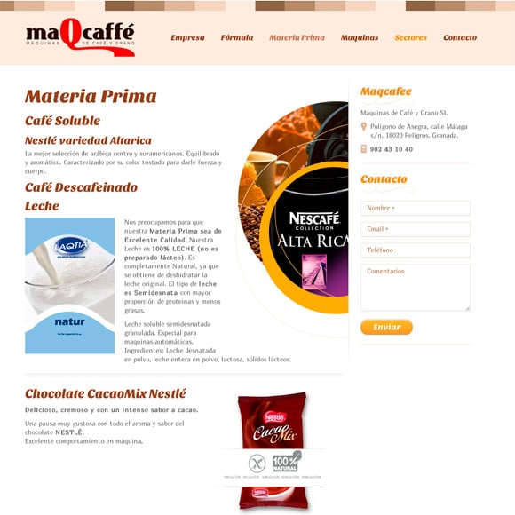Web MaqCaffé Muestra del Diseño Web de la Página Materia Prima Maqcaffe