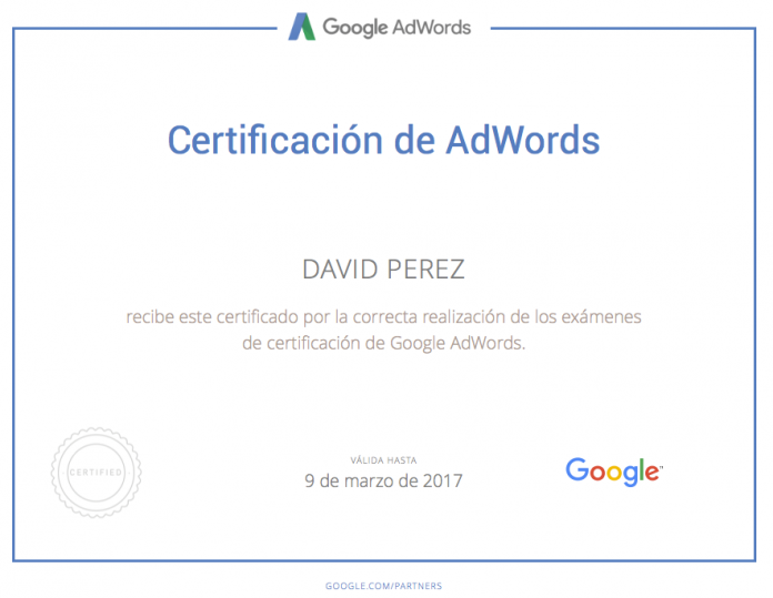 Certificacion Adwords David Perez