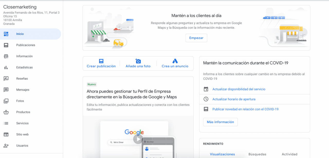 Ficha Google My Business Inicio