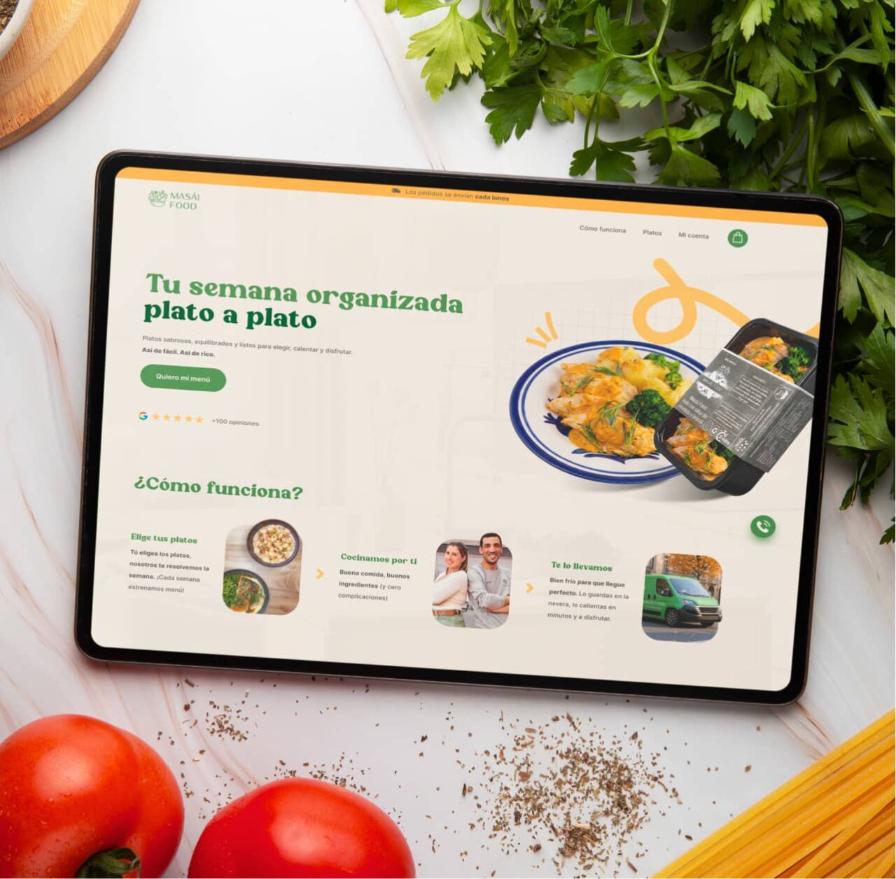 Diseño web para Masai Food: comida a domicilio Diseno web para Masai Food comida a domicilio tablet