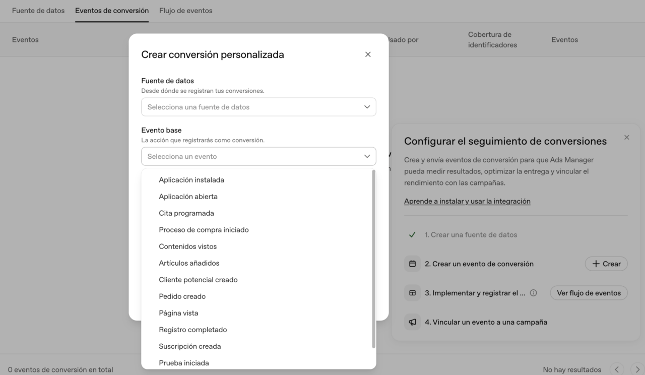 Eventos de conversión en ChatGPT Ads